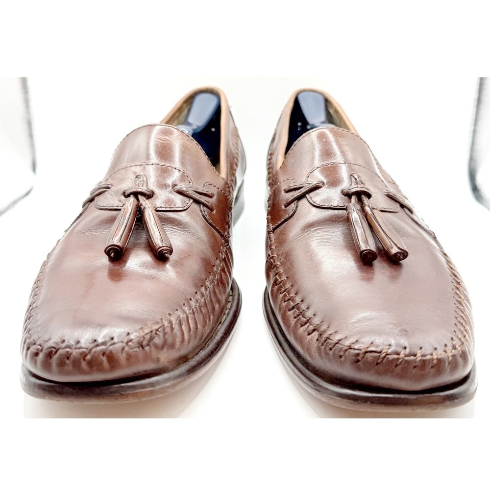 Nunn Bush Leather Loafers Mens 10 Cognac Tassel Accents Slip On Dress Shoes - Picture 3 of 11